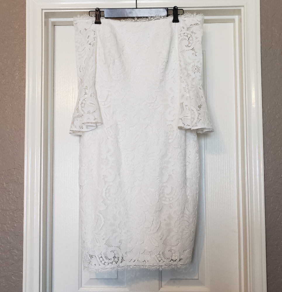 Adrianna Papell White Lace Midi Dress